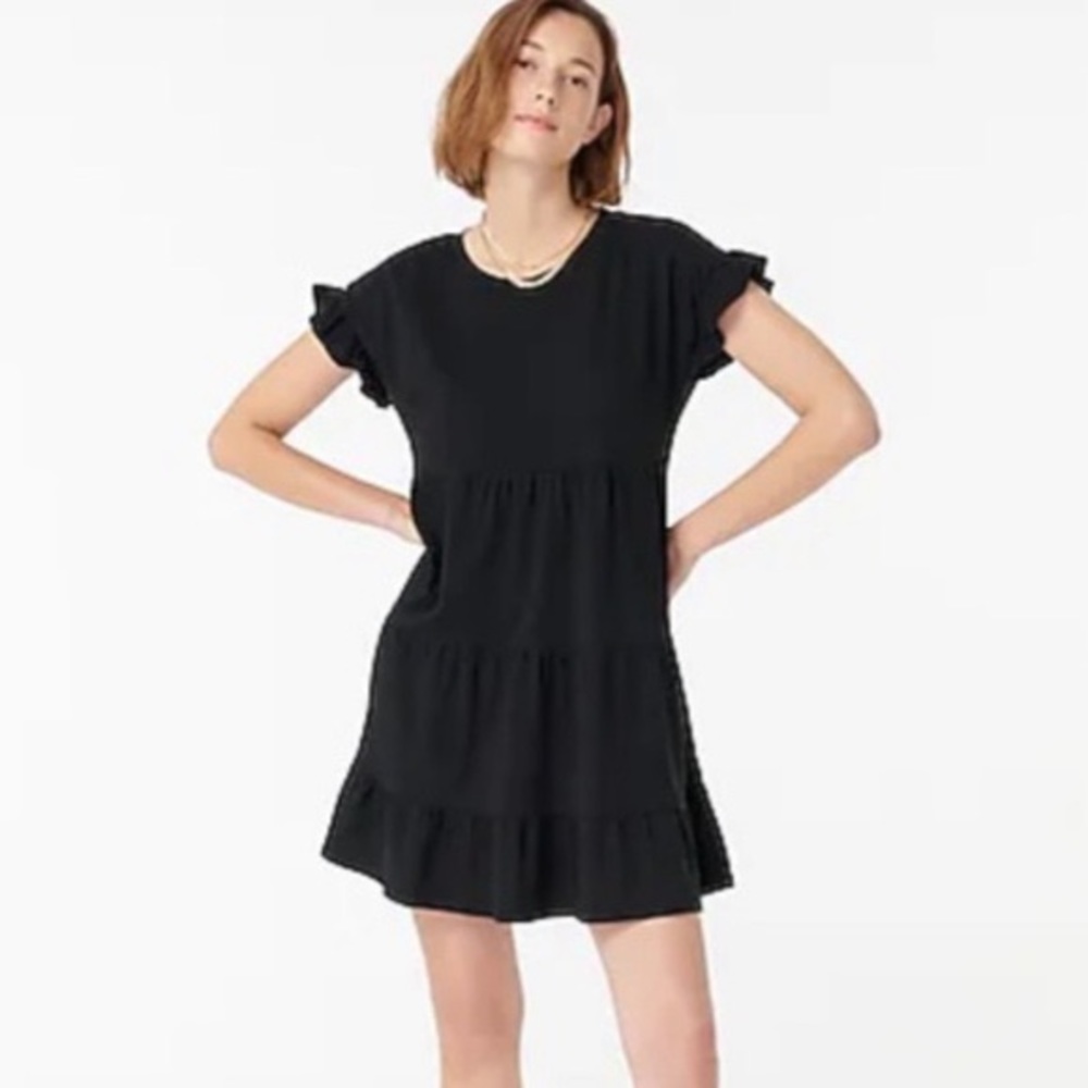 J. Crew Black Tiered Midi Dress